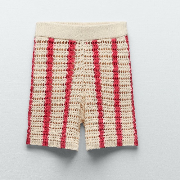 ZARA High Waisted Openwork Knit Shorts - Picture 6 of 8